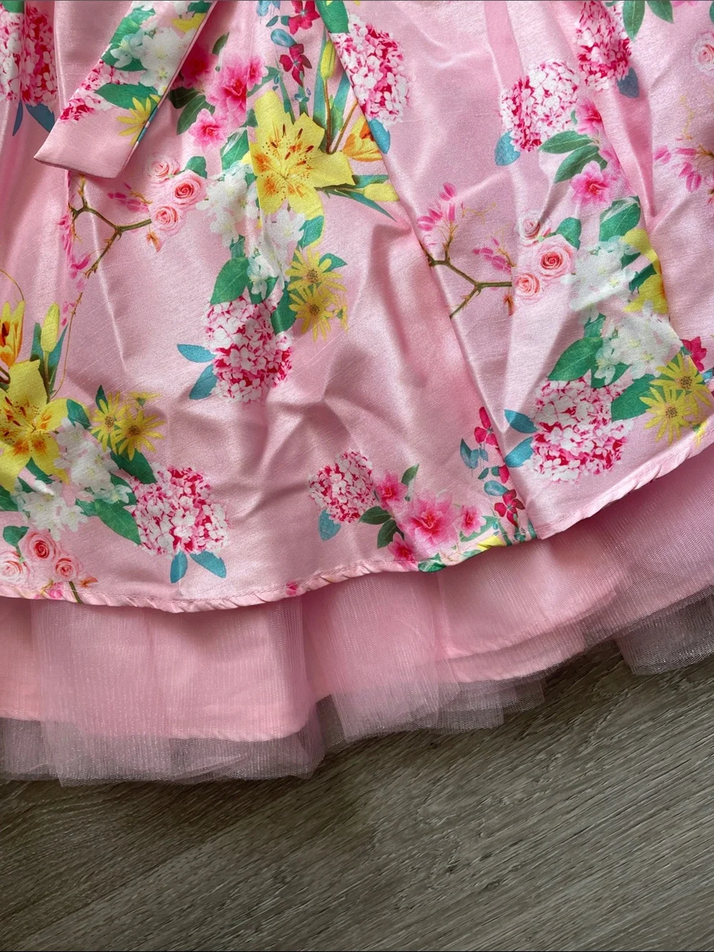 Girls Pink Floral Tiered Tulle Dress